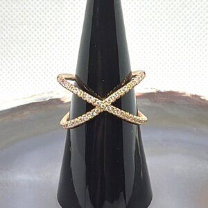 NEW 925 Silver Rose Gold Vermeil Pave CZ Criss Cross Ring Architectural Size 8